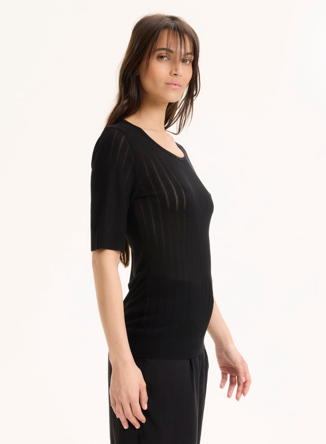 Majestic Filatures Tee Shirt Noir Col Rond Manches Courtes En LYOCELL / TENCEL LYOCELL / TENCEL