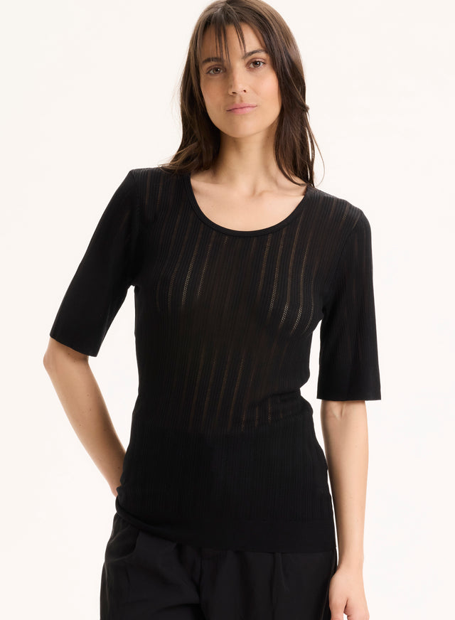 majestic filatures Tee shirt Noir Col Rond Manches Courtes en LYOCELL / TENCEL LYOCELL / TENCEL