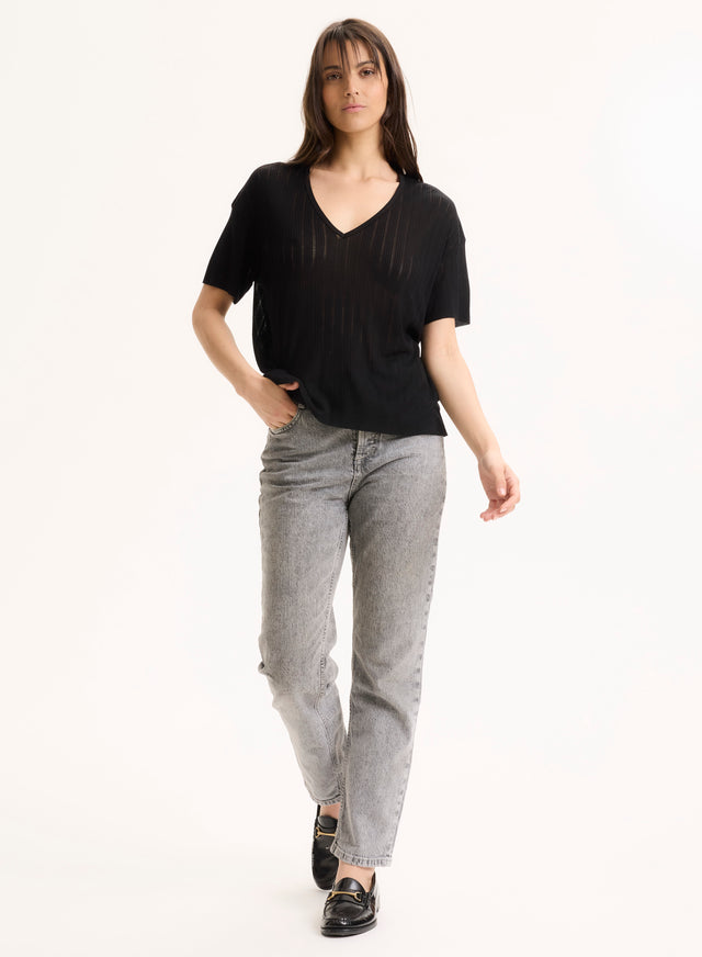 Majestic Filatures Tee Shirt Noir Col V Manches Courtes En LYOCELL / TENCEL LYOCELL / TENCEL