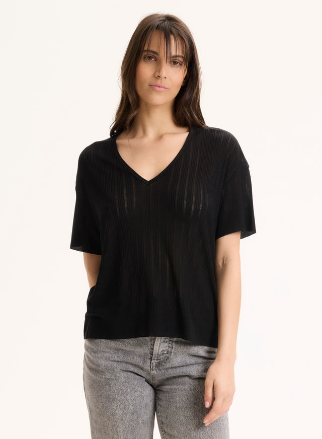 majestic filatures Tee shirt Noir Col V Manches Courtes en LYOCELL / TENCEL LYOCELL / TENCEL
