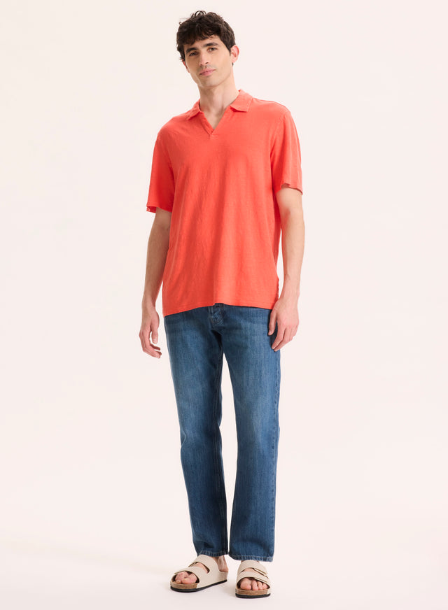 Majestic Filatures Tee Shirt Orange Col Polo Manches Courtes En Lin / Elasthanne Lin / Elasthanne