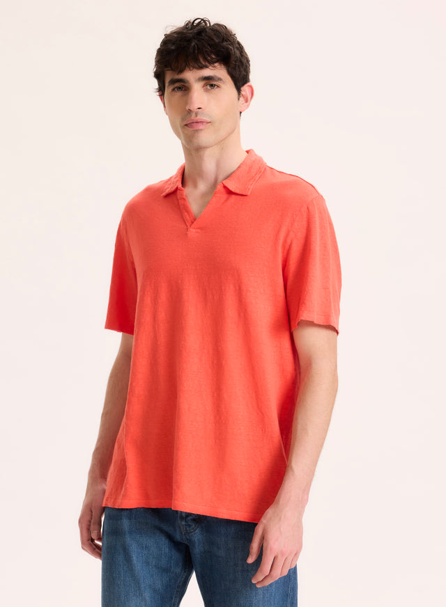 Majestic Filatures Tee Shirt Orange Col Polo Manches Courtes En Lin / Elasthanne Lin / Elasthanne