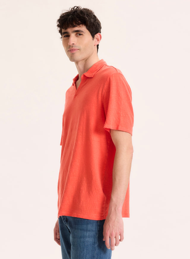 Majestic Filatures Tee Shirt Orange Col Polo Manches Courtes En Lin / Elasthanne Lin / Elasthanne