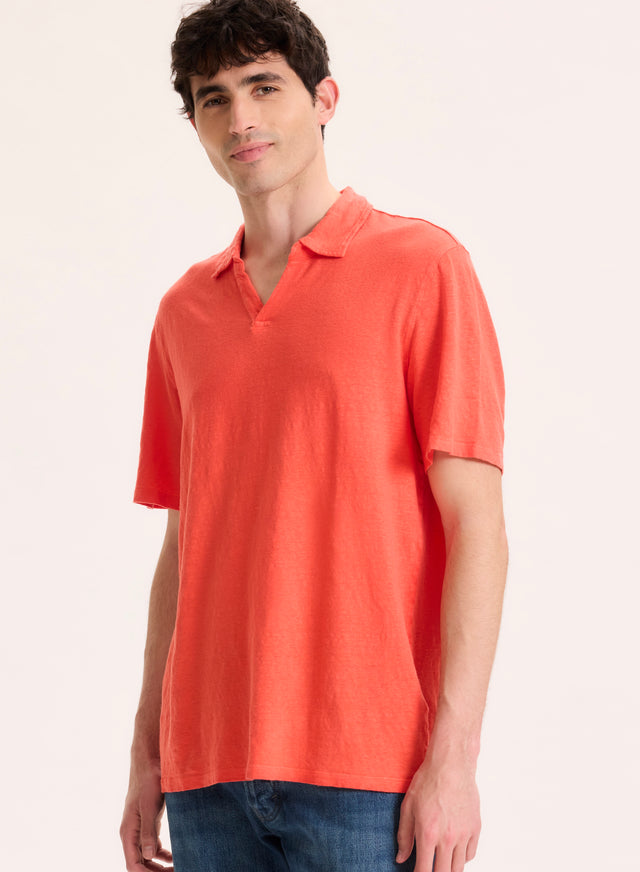 majestic filatures Tee shirt Orange Col Polo Manches Courtes en Lin / Elasthanne Lin / Elasthanne