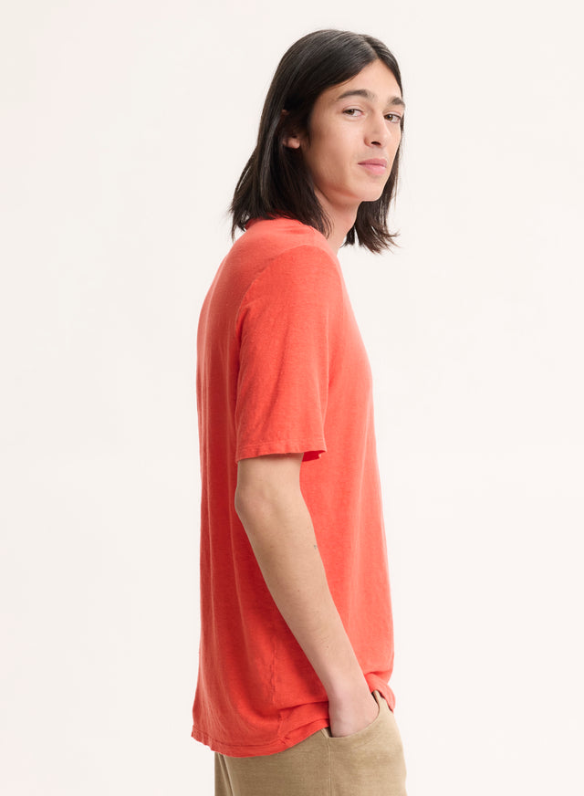 Majestic Filatures Tee Shirt Orange Col Rond Manches Courtes En Lin / Elasthanne Lin / Elasthanne