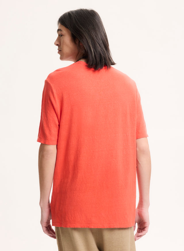 Majestic Filatures Tee Shirt Orange Col Rond Manches Courtes En Lin / Elasthanne Lin / Elasthanne