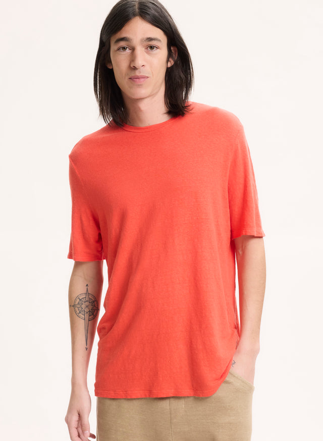 majestic filatures Tee shirt Orange Col Rond Manches Courtes en Lin / Elasthanne Lin / Elasthanne