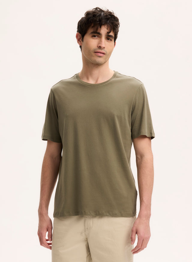 Majestic Filatures Tee Shirt Vert Col Rond Manches Courtes Coton Organique