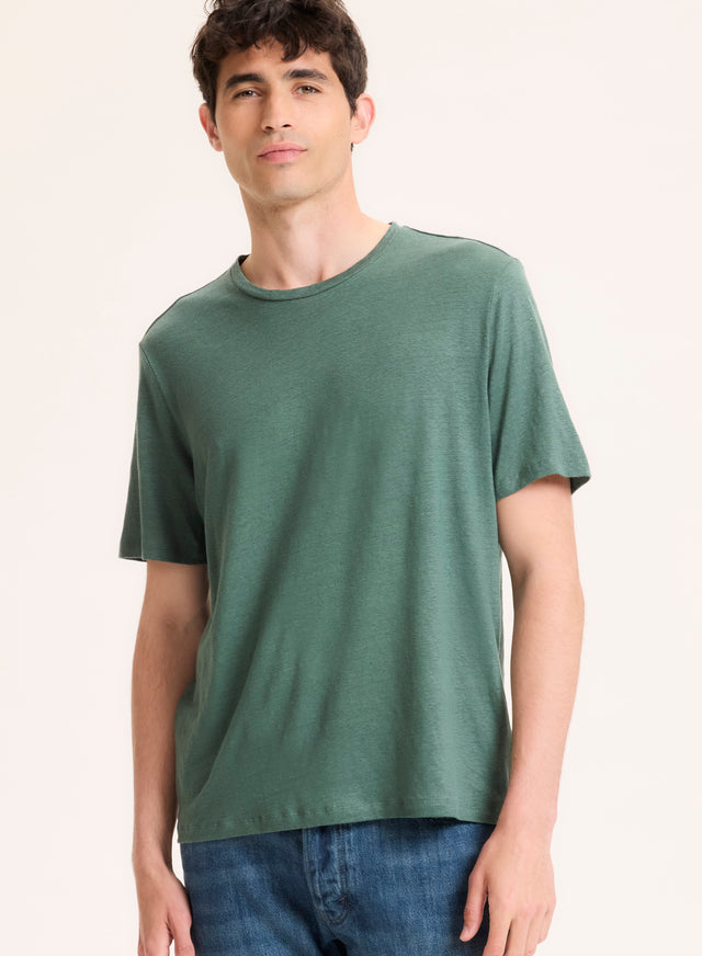 majestic filatures Tee shirt Vert Col Rond Manches Courtes en Lin / Elasthanne Lin / Elasthanne