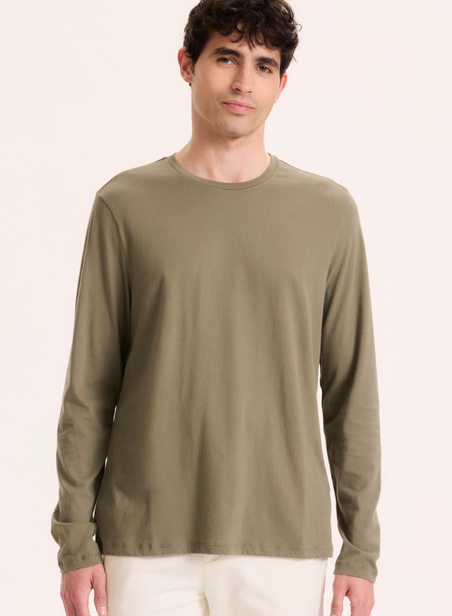 Majestic Filatures Tee Shirt Vert Col Rond Manches Longues En Coton Organique Coton Organique
