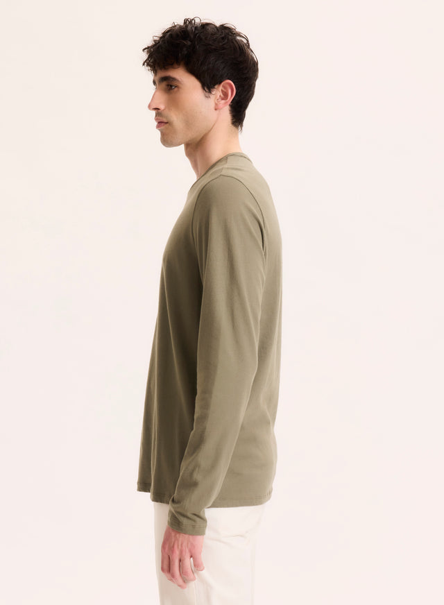 Majestic Filatures Tee Shirt Vert Col Rond Manches Longues En Coton Organique Coton Organique