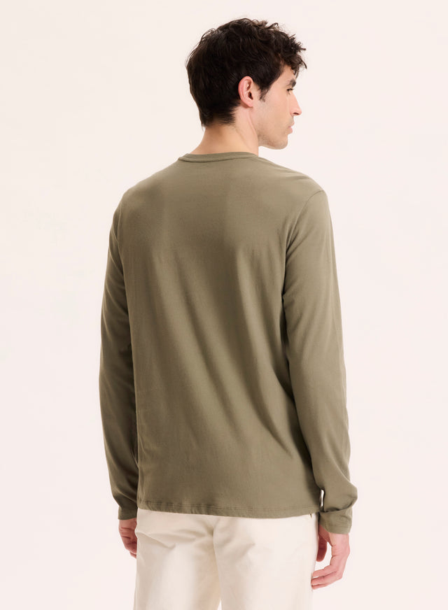 Majestic Filatures Tee Shirt Vert Col Rond Manches Longues En Coton Organique Coton Organique