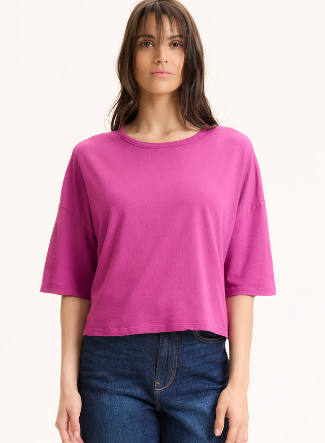 Majestic Filatures Tee Shirt Violet Col Bateau Manches Courtes En Coton Organique Coton Organique