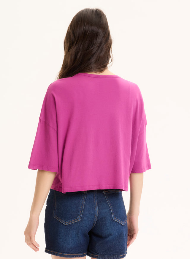 Majestic Filatures Tee Shirt Violet Col Bateau Manches Courtes En Coton Organique Coton Organique