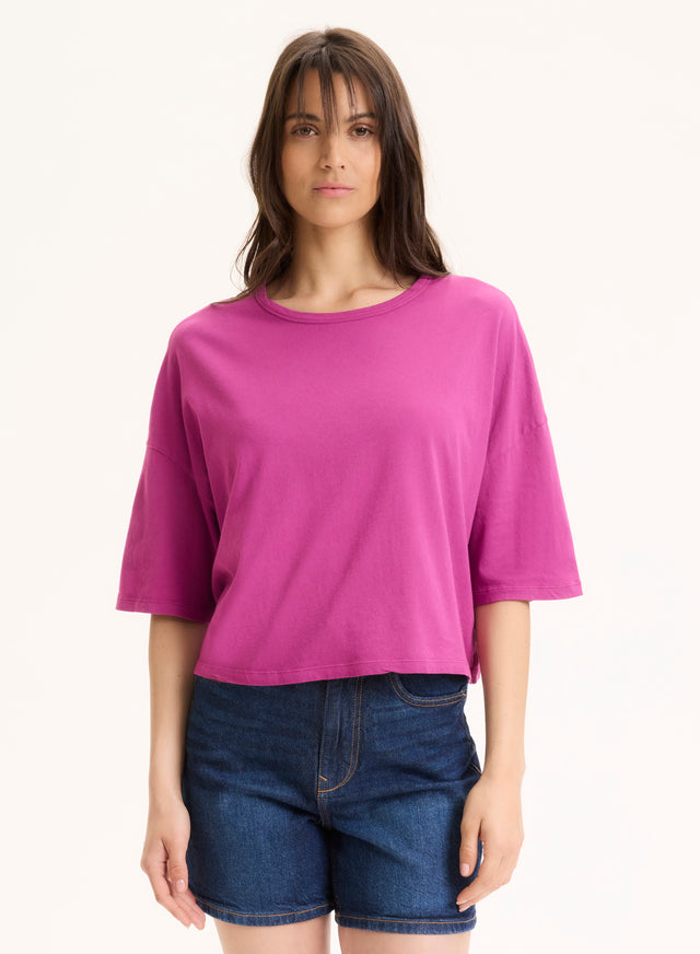 majestic filatures Tee shirt Violet Col Bateau Manches Courtes en Coton organique Coton organique