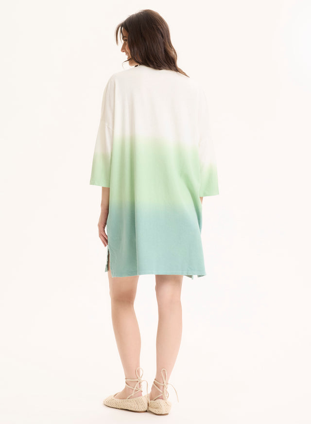 Majestic Filatures Tunique Vert Clair Col Tunisien Manches Trois Quarts En Coton Organique / Lin Coton Organique / Lin