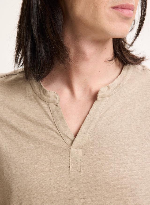 Majestic Filatures Tunisien Beige Col Tunisien Manches Courtes En Lin / Elasthanne Lin / Elasthanne