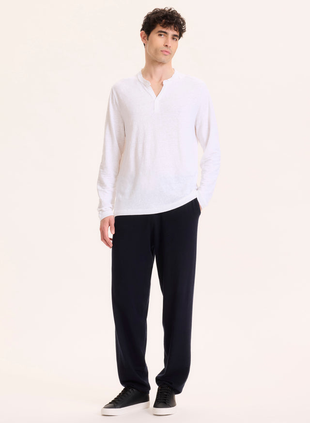 Majestic Filatures Tunisien Blanc Col Tunisien Manches Longues En Lin / Elasthanne Lin / Elasthanne