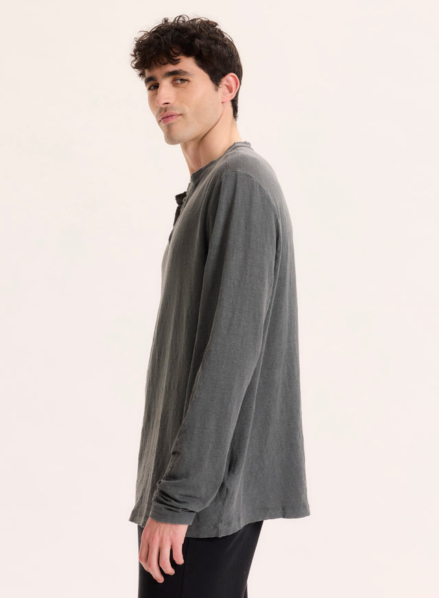 Majestic Filatures Tunisien Gris Col Tunisien Manches Longues En Lin / Elasthanne Lin / Elasthanne