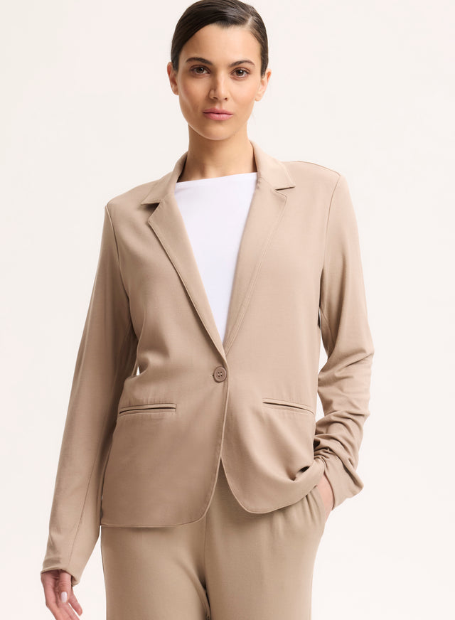 Majestic Filatures Veste Beige Col V Veste Manches Longues En Viscose / Élasthanne Viscose / Élasthanne