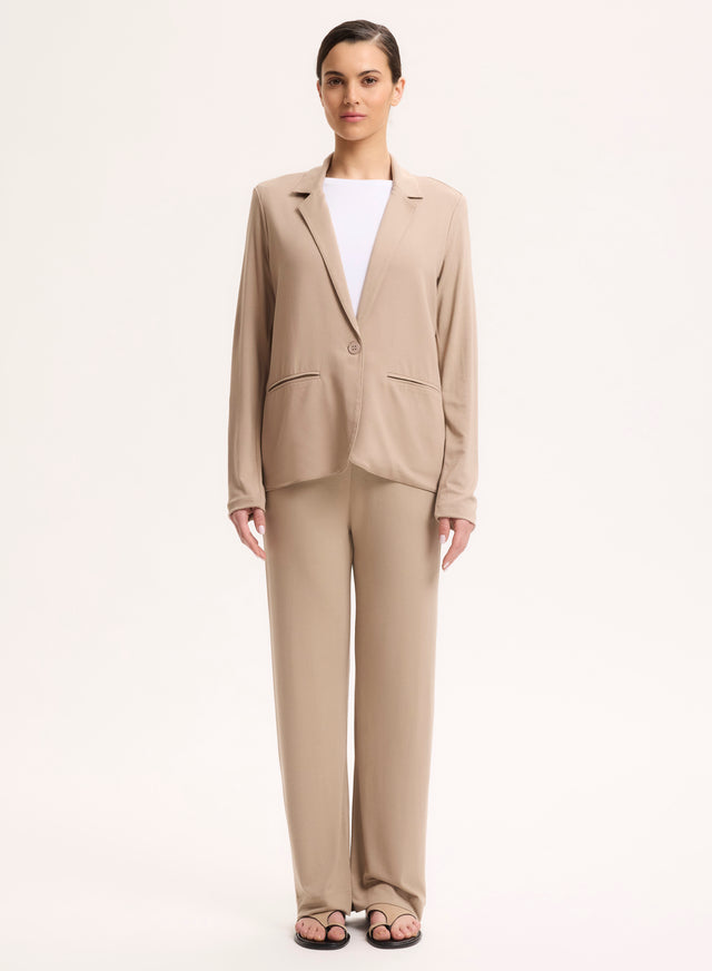 Majestic Filatures Veste Beige Col V Veste Manches Longues En Viscose / Élasthanne Viscose / Élasthanne