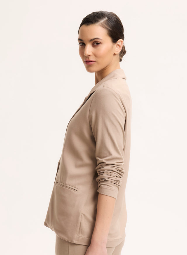 Majestic Filatures Veste Beige Col V Veste Manches Longues En Viscose / Élasthanne Viscose / Élasthanne