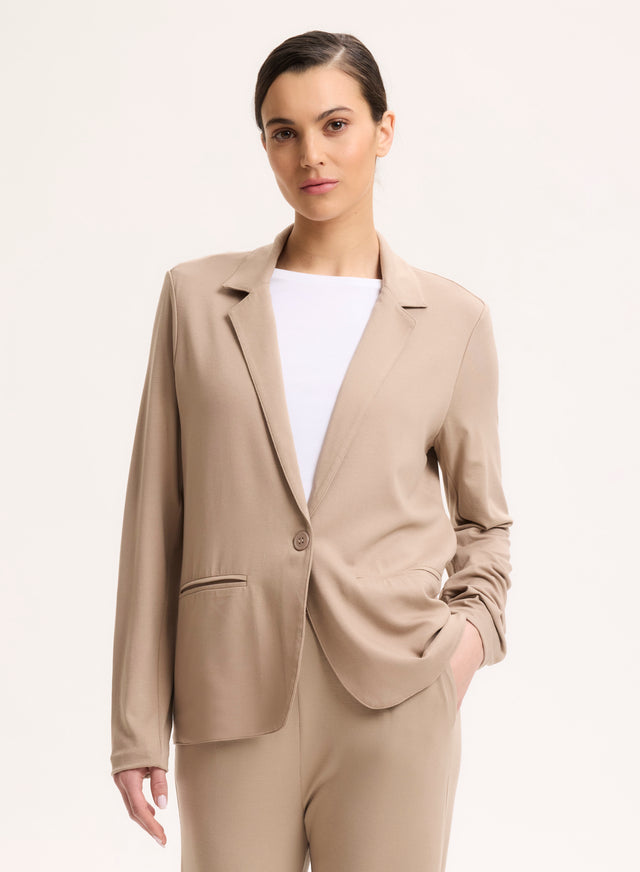 majestic filatures Veste Beige Col V Veste Manches Longues en Viscose / Élasthanne Viscose / Élasthanne