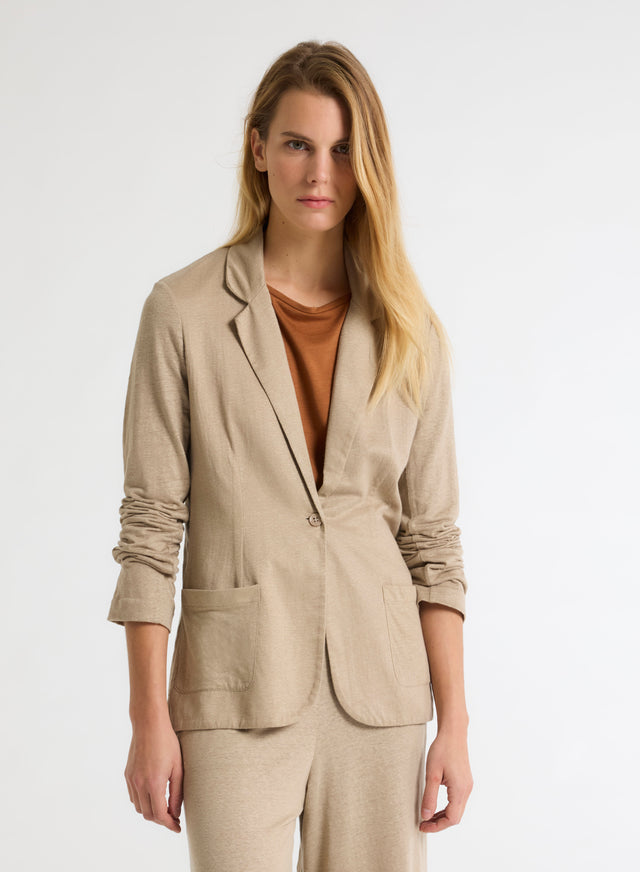 majestic Filatures Veste Beige Manches Longues En Lin / Elasthanne Lin / Elasthanne