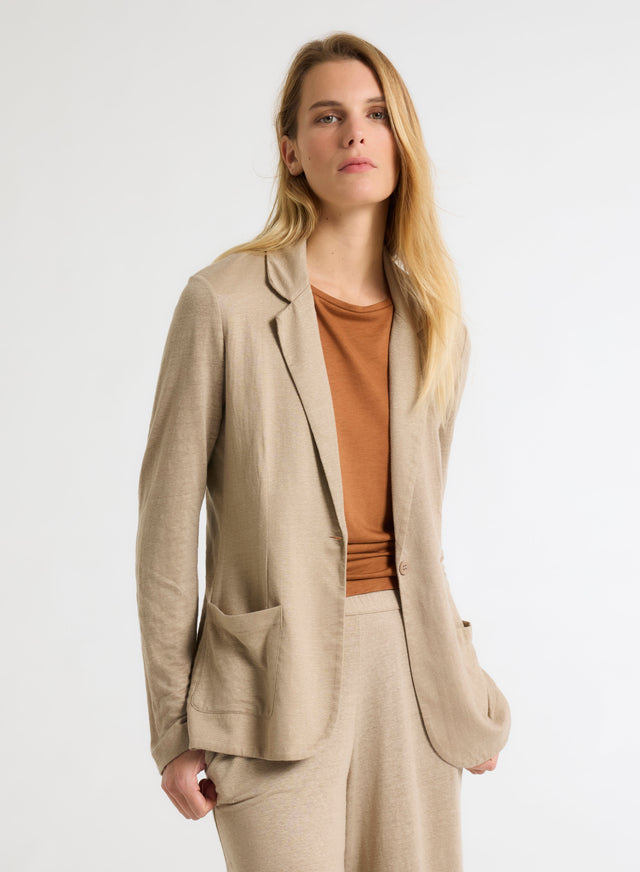 majestic filatures Veste Beige Manches Longues en Lin / Elasthanne Lin / Elasthanne