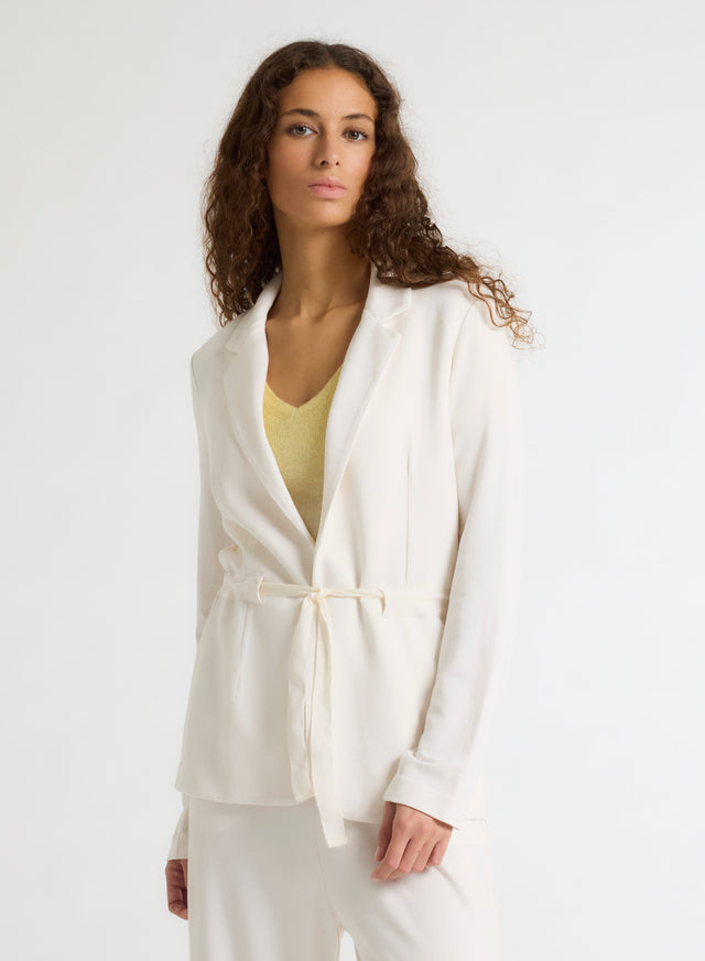 majestic filatures Veste Écrue Col V Manches Longues en Viscose / Élasthanne Viscose / Élasthanne