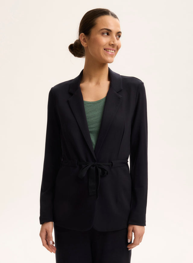 Majestic Filatures Veste Marine Col V Manches Longues Viscose / Élasthanne