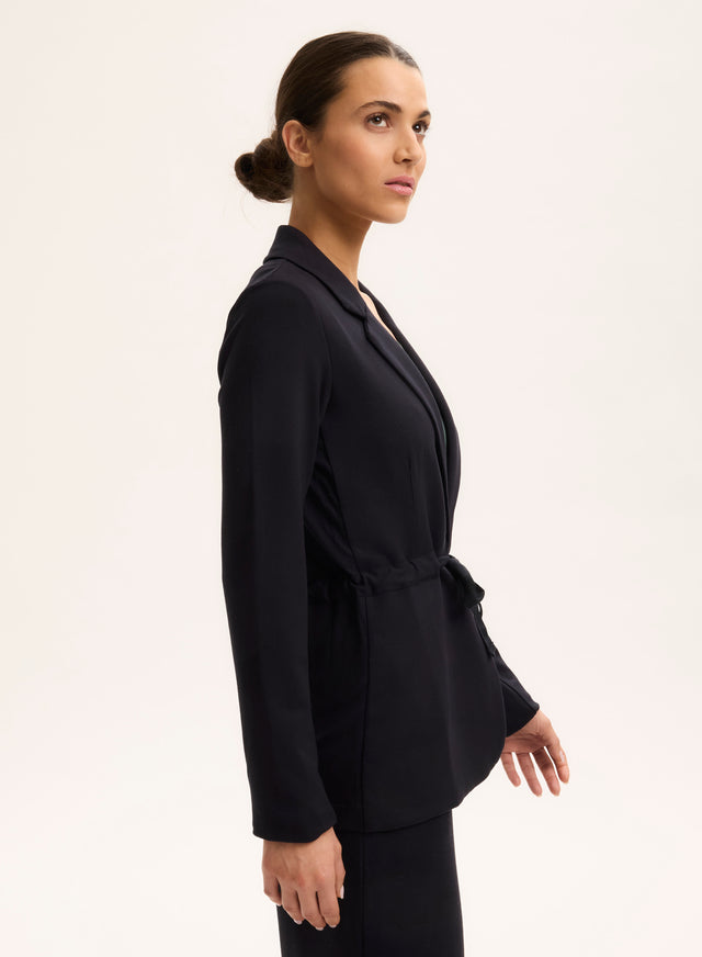 Majestic Filatures Veste Marine Col V Manches Longues Viscose / Élasthanne