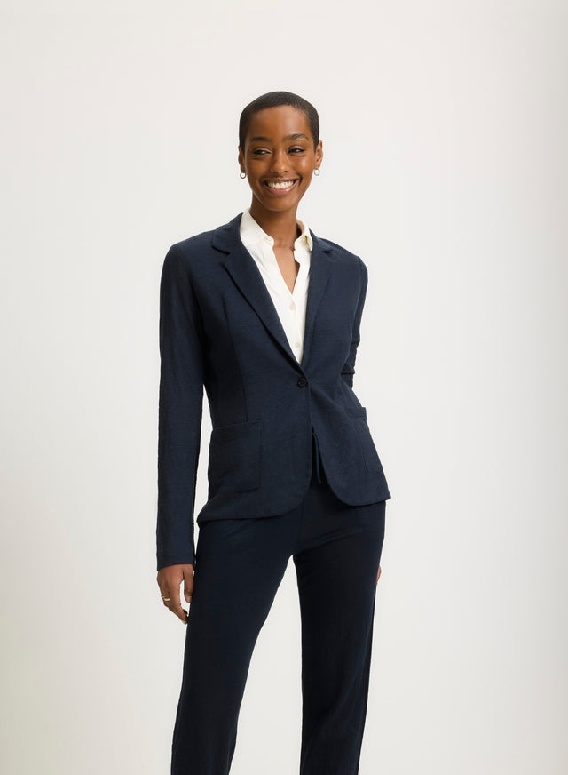 Majestic Filatures Veste Marine Manches Longues En Lin Elasthanne Lin / Elasthanne