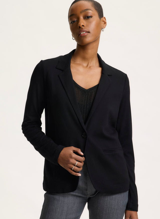 majestic filatures Veste Noire Col Veste Manches Longues en Viscose / Élasthanne Viscose / Élasthanne