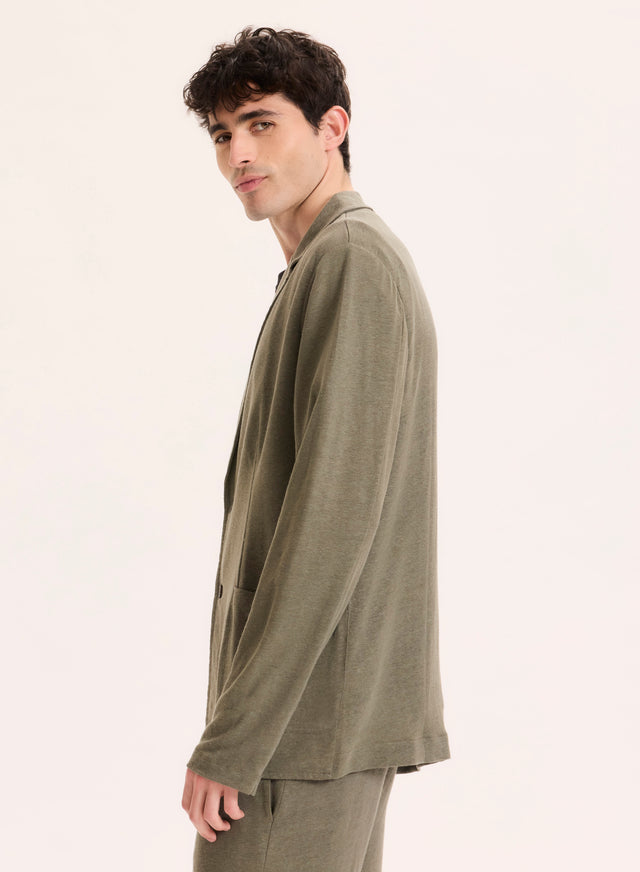 Majestic Filatures Veste Verte Col Veste Manches Longues En Lin Lin