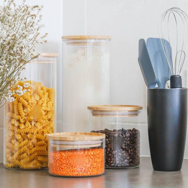 Mastra Bocaux Ronds En Verre Avec Couvercle En Bambou - Stor'eat