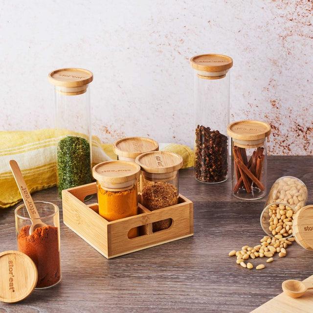 Mastra Set De 4 Bocaux à épices Avec Un Couvercle En Bambou Et Cuillère - Stor'eat