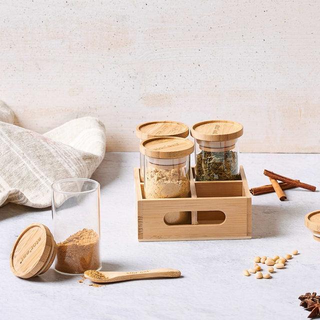 Mastra Set De 4 Bocaux à épices Avec Un Couvercle En Bambou Et Cuillère - Stor'eat