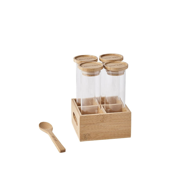 Mastra Set De 4 Bocaux à épices Avec Un Couvercle En Bambou Et Cuillère - Stor'eat