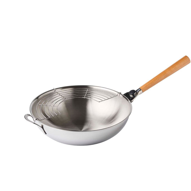 mastra Wok de cuisine - Couverlce et poignée - 4 2L - Inox - 32 cm - Tous Feux - O'Wok Gourmet