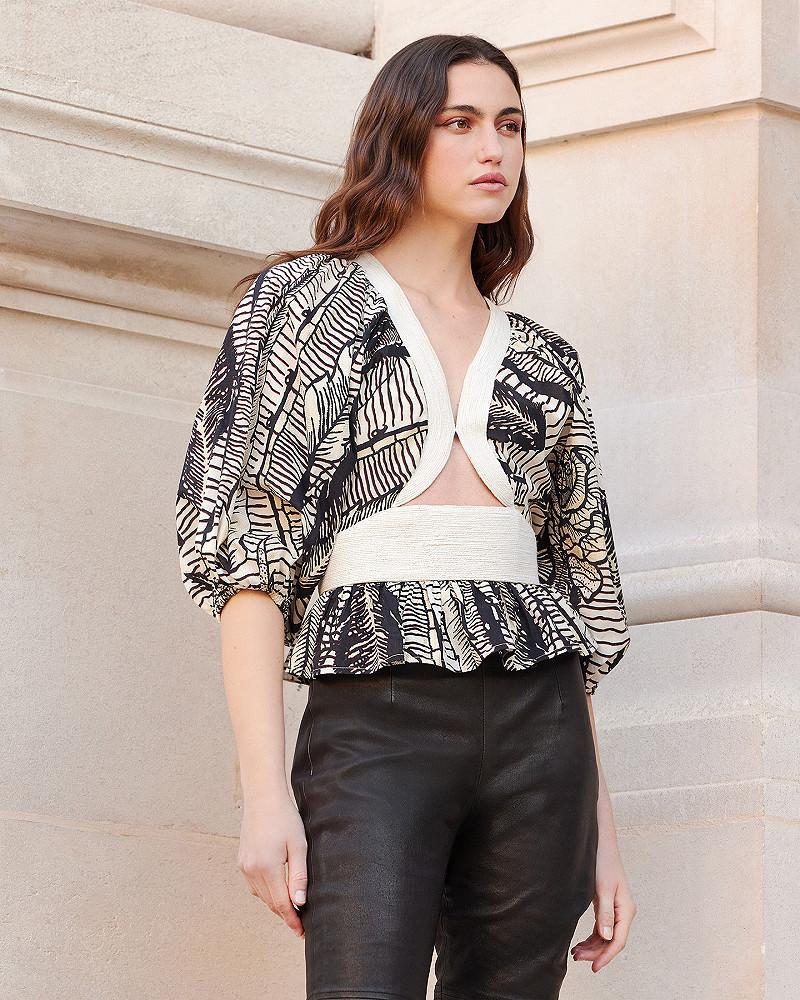 Mes Demoiselles Blouse Dalma Top Délicat En Coton Et Fils Dorés Imprimé Nature