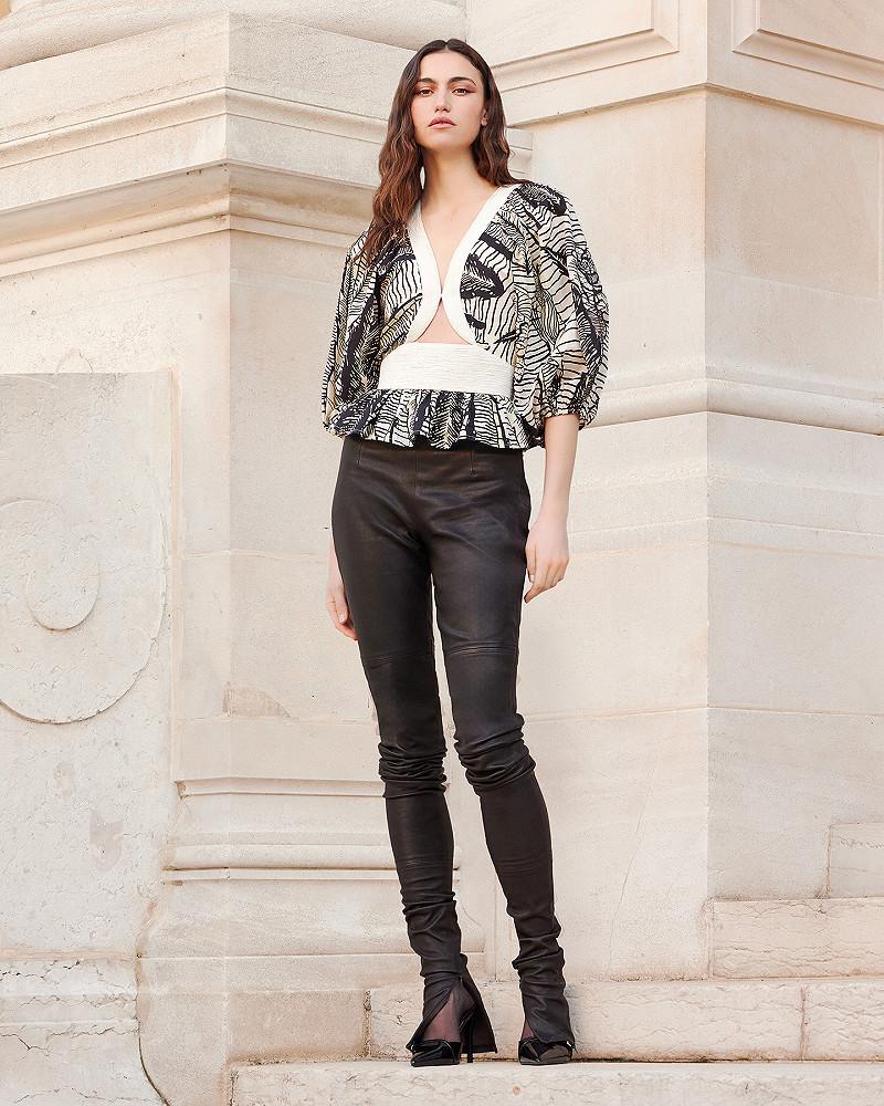 mes demoiselles blouse Dalma Top délicat en coton et fils dorés imprimé nature