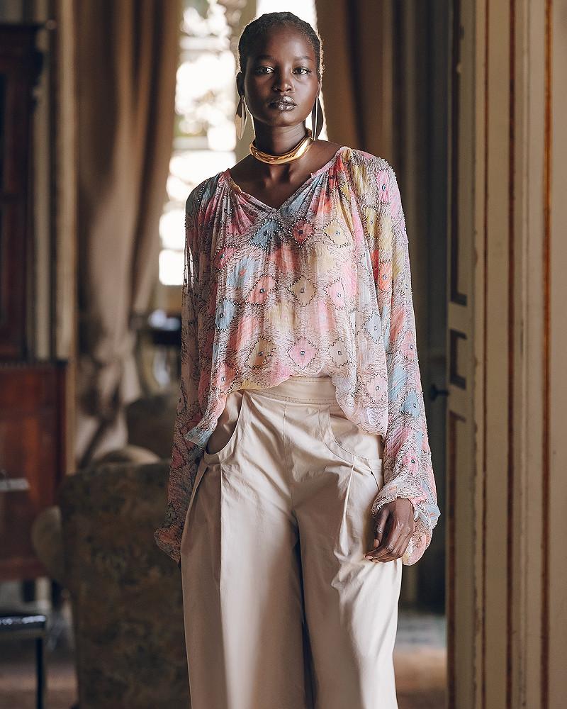 Mes Demoiselles Blouse Onde Blouse Au Délicat Motifs Colorés Et Perlés