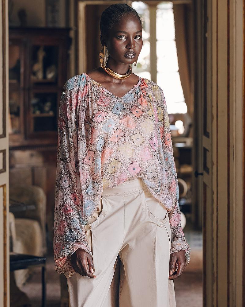 Mes Demoiselles Blouse Onde Blouse Au Délicat Motifs Colorés Et Perlés