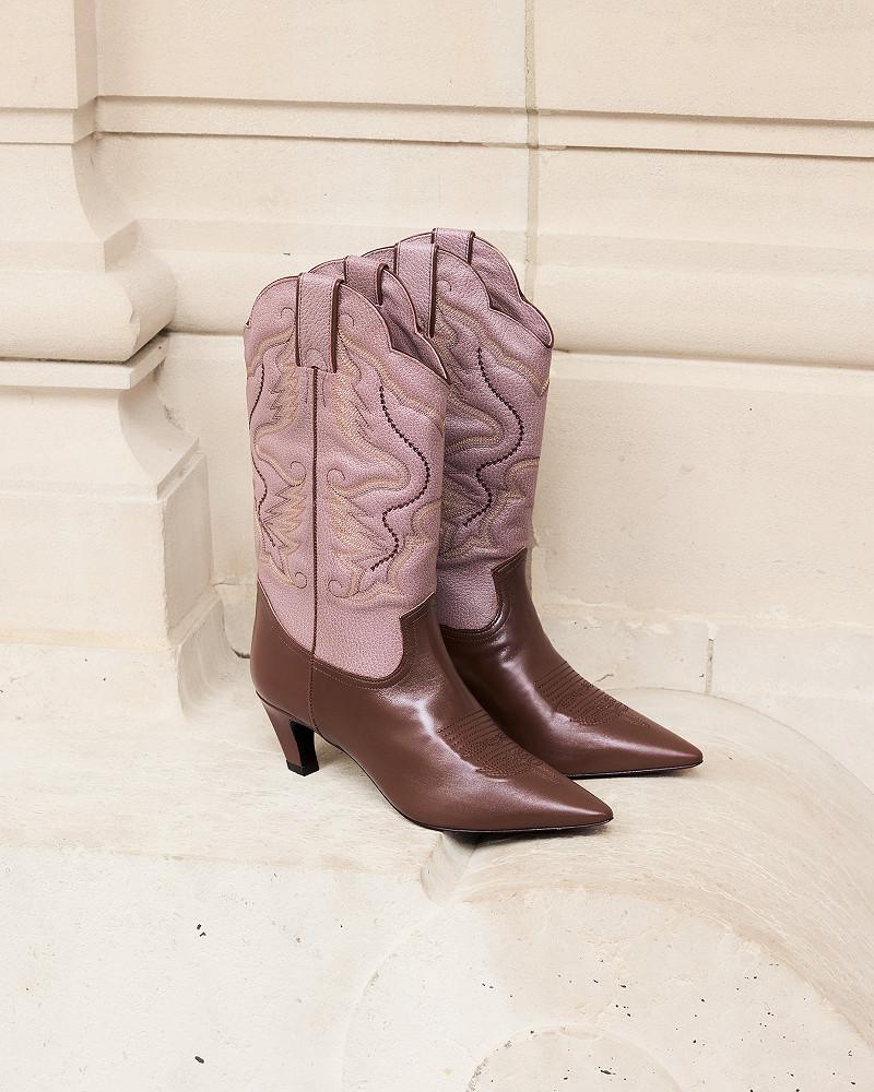 Mes Demoiselles Bottes Argus Bottes Western Mi-hautes Marron Et Rose