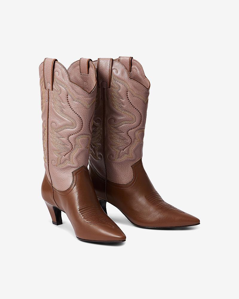 Mes Demoiselles Bottes Argus Bottes Western Mi-hautes Marron Et Rose