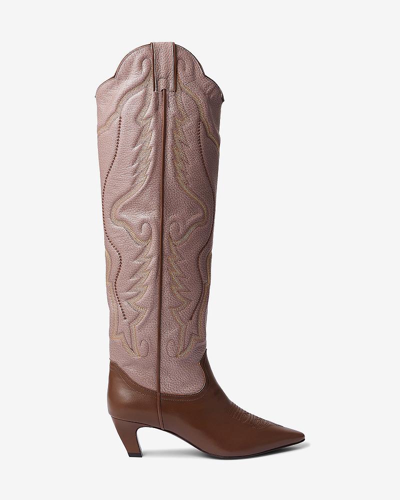 Mes Demoiselles Bottes Lora Bottes Hautes Western En Cuir Marron Rose