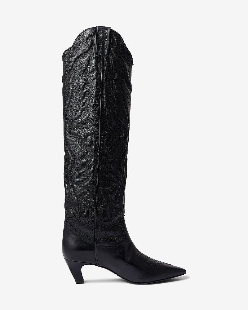 Mes Demoiselles Bottes Lora Bottes Hautes Western En Cuir Noir