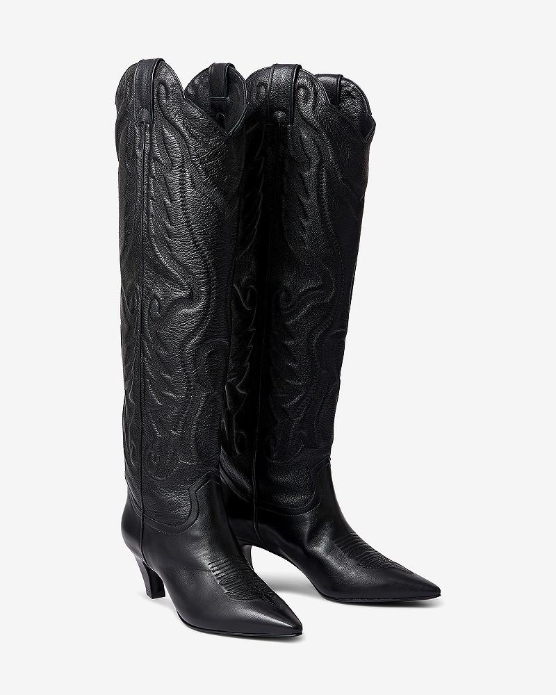 Mes Demoiselles Bottes Lora Bottes Hautes Western En Cuir Noir