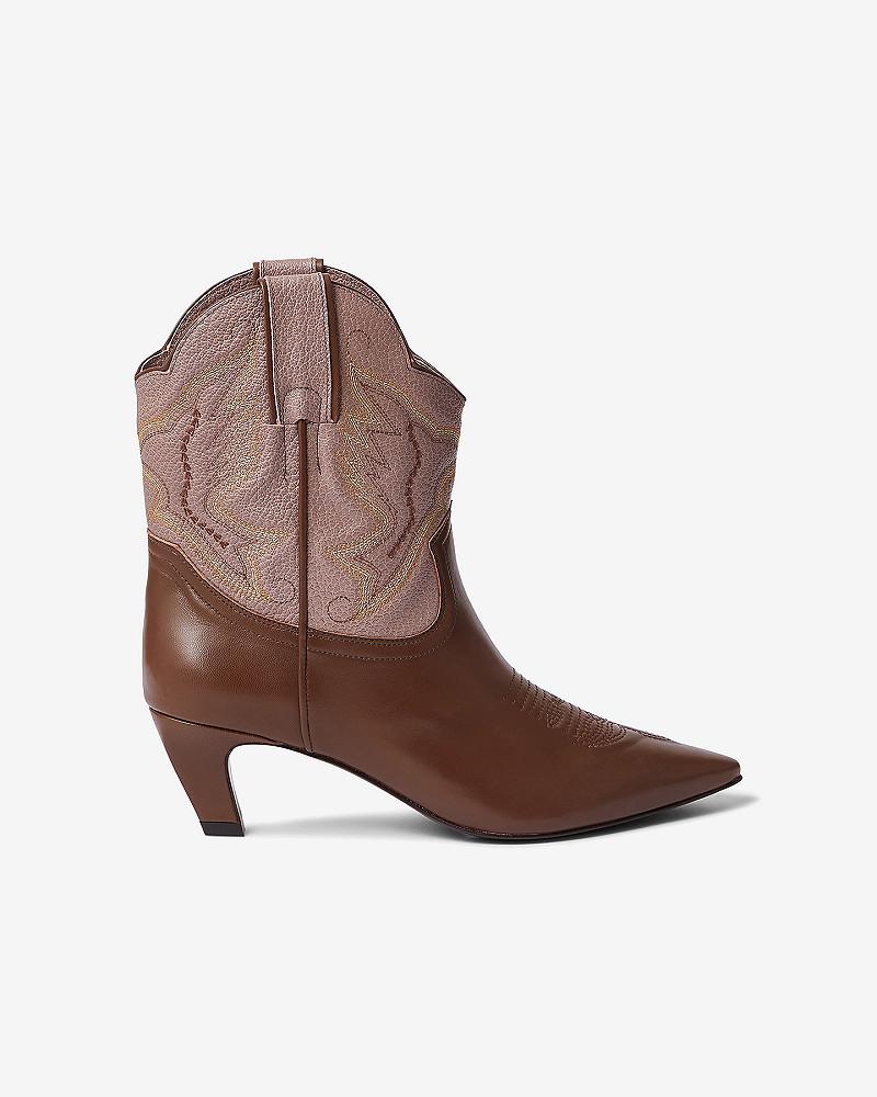 Mes Demoiselles Bottines Holly Bottines Western En Cuir Marron Rose